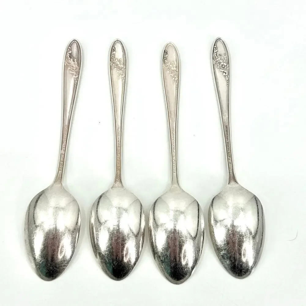 Set of 4 Teaspoons Queen Bess II Silverplate Tudor Plate Oneida Community